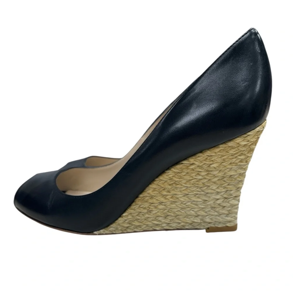 L.K. Bennett Black Leather Peep Toe Wedge Heels